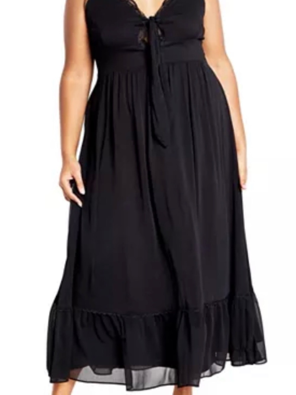 City Chic Black Tie-Front Ruffle-Hem Maxi Dress